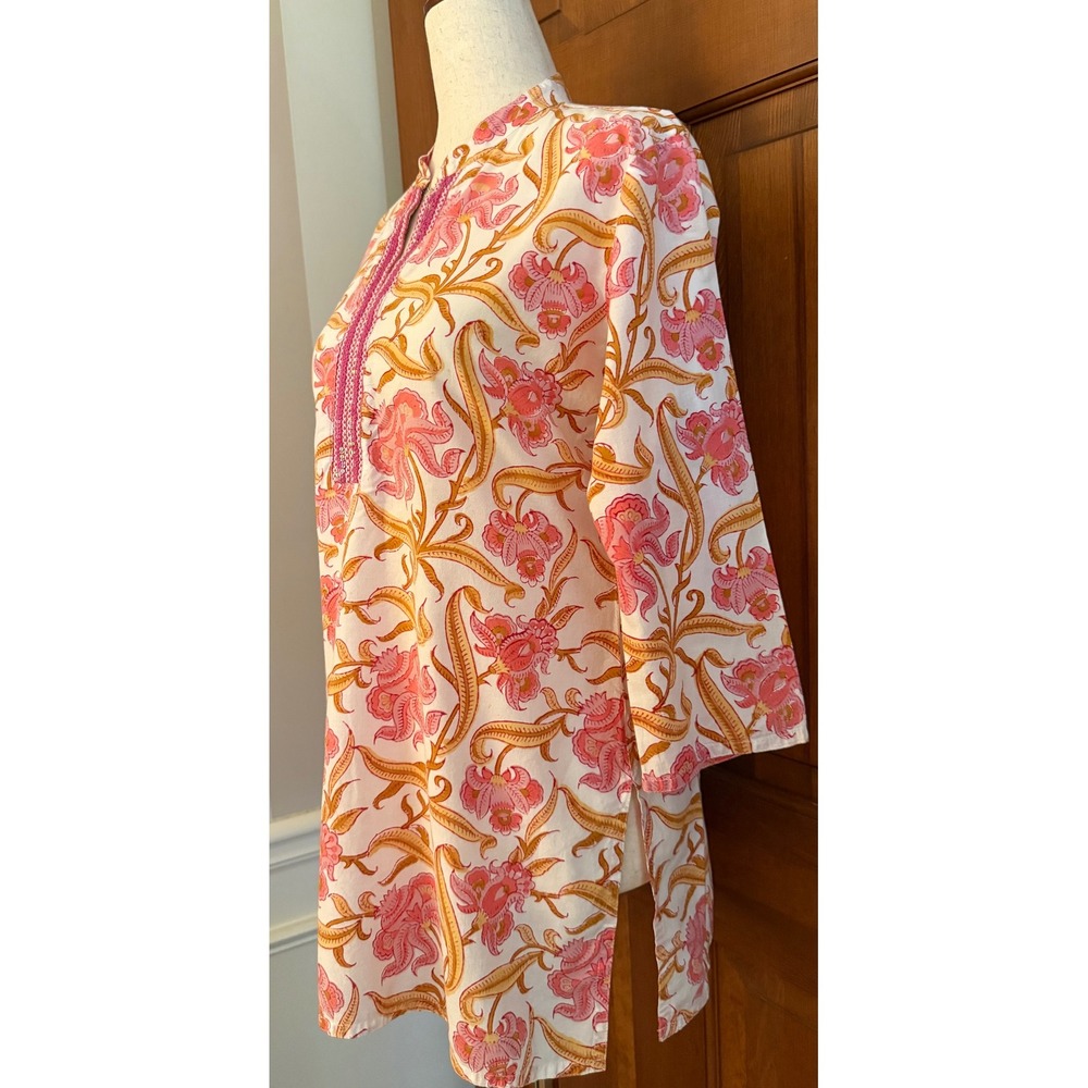 Westside Printed Cotton Tunic Shirt Womens Size M Floral Pink Sequin Lightweight - Picture 4 of 14